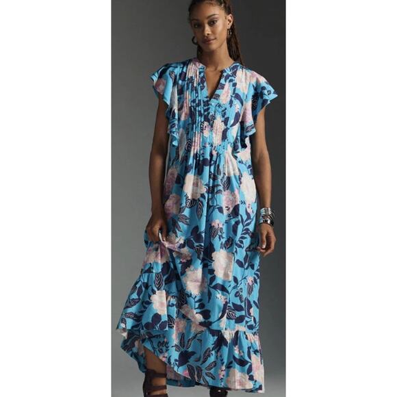 Anthropologie Dresses & Skirts - Anthropologie Maeve The Cassandra Maxi Dress Botanical Motif Blue Pink Large